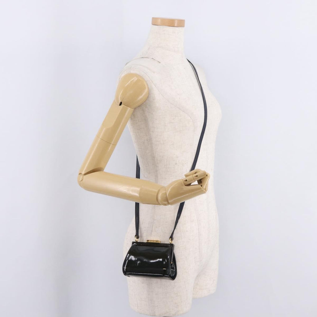 GUCCI Shoulder Bag Patent leather Green Gold Auth bs37548