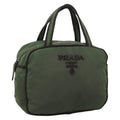 PRADA Tote Bag Nylon Khaki Silver Auth bs37577