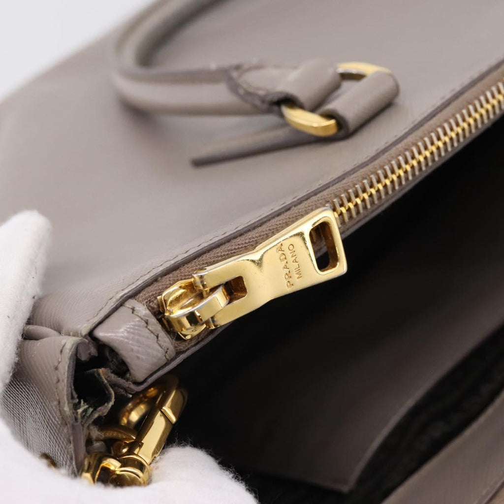 PRADA Hand Bag Saffiano leather 2way Gray Gold Auth bs37671