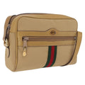 GUCCI Web Sherry Line Shoulder Bag Canvas Beige Gold Tone 010 378 Auth bs37760