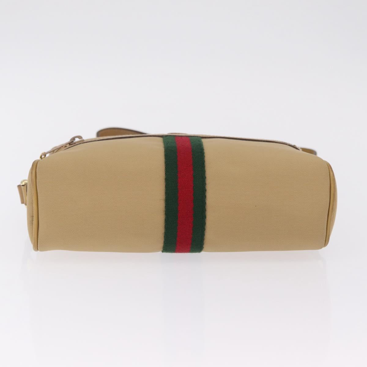 GUCCI Web Sherry Line Shoulder Bag Canvas Beige Gold Tone 010 378 Auth bs37760