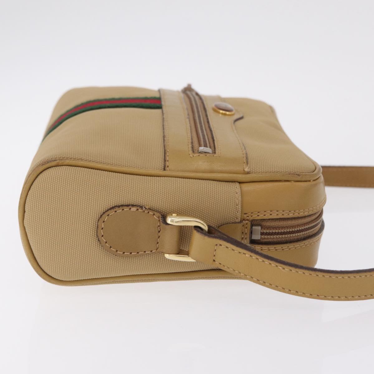 GUCCI Web Sherry Line Shoulder Bag Canvas Beige Gold Tone 010 378 Auth bs37760
