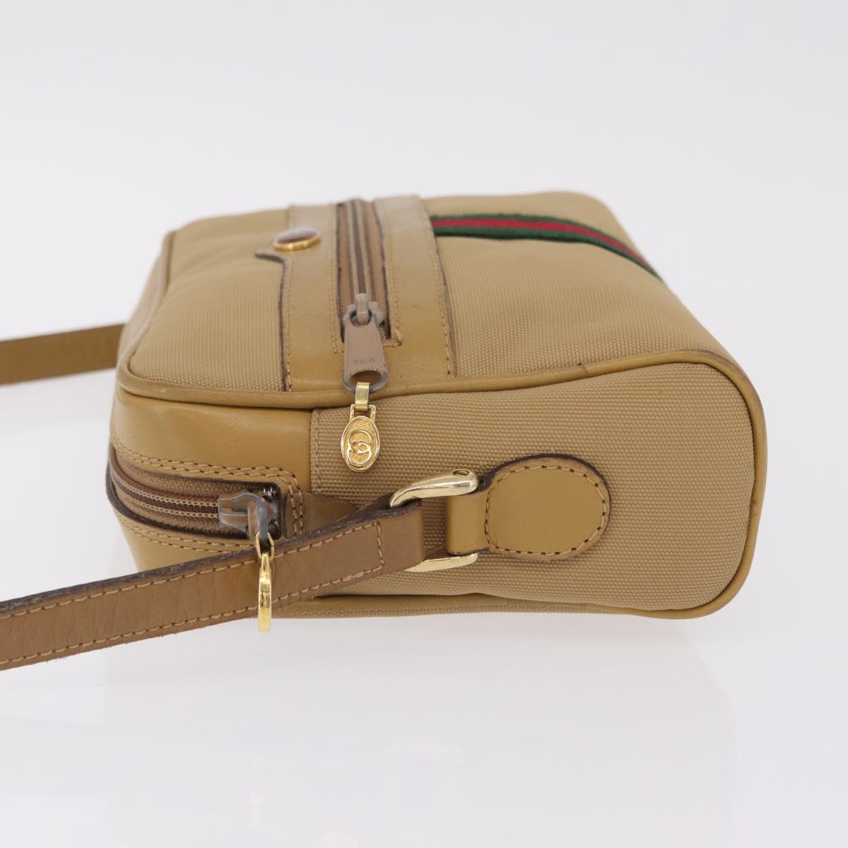 GUCCI Web Sherry Line Shoulder Bag Canvas Beige Gold Tone 010 378 Auth bs37760