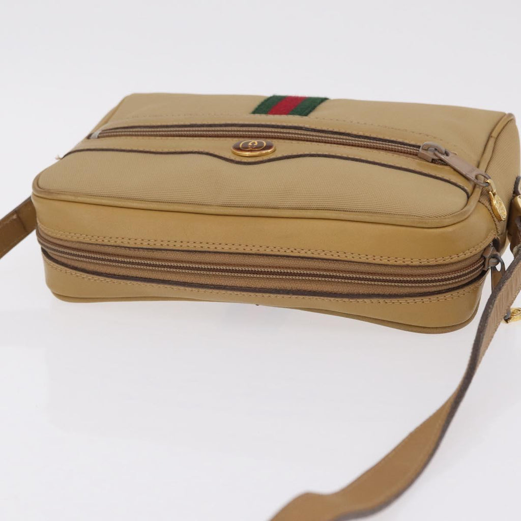 GUCCI Web Sherry Line Shoulder Bag Canvas Beige Gold Tone 010 378 Auth bs37760