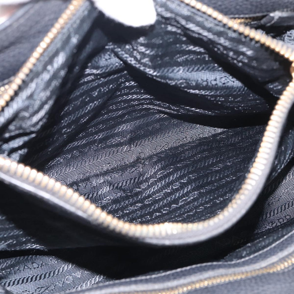 PRADA Hand Bag Leather Black Gold Tone Auth bs37863