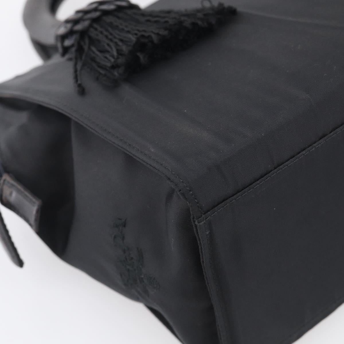 PRADA Hand Bag Nylon Black Silver Auth bs37868