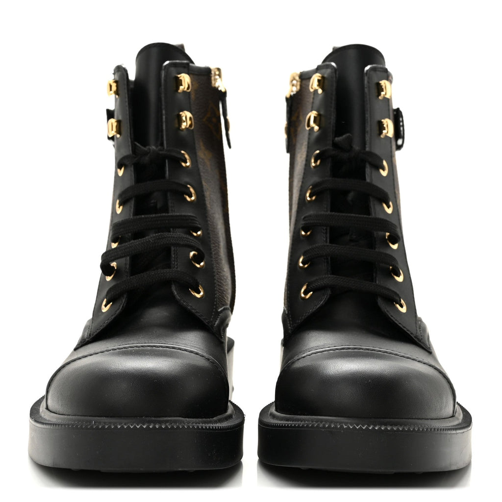 Calfskin Monogram Citizen Flat Ranger Boots 37.5 Cacao Brown Black