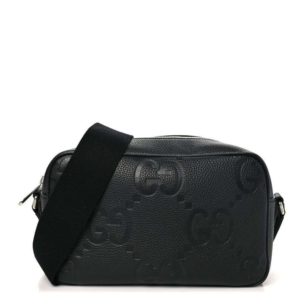 Piuma Calfskin Jumbo GG Embossed Messenger Bag Black