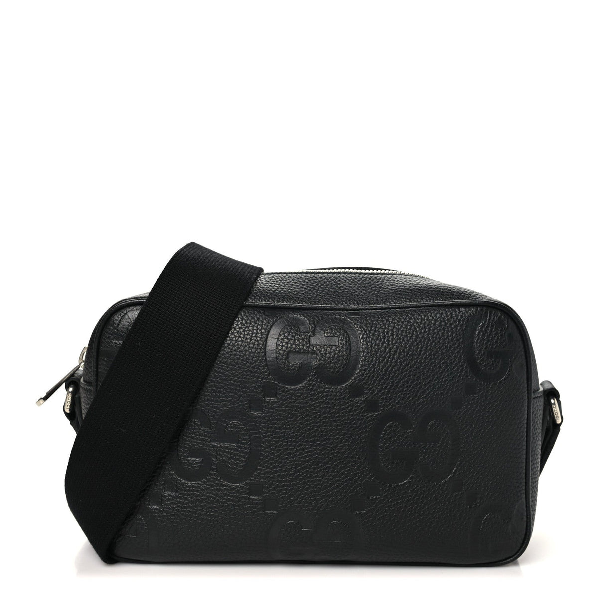 Piuma Calfskin Jumbo GG Embossed Messenger Bag Black
