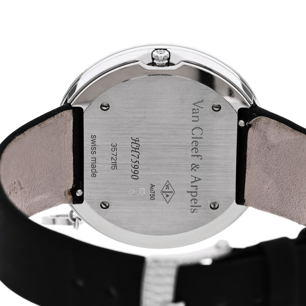 18K White Gold Satin Diamond Pave Bezel 38mm Charms Quartz Watch