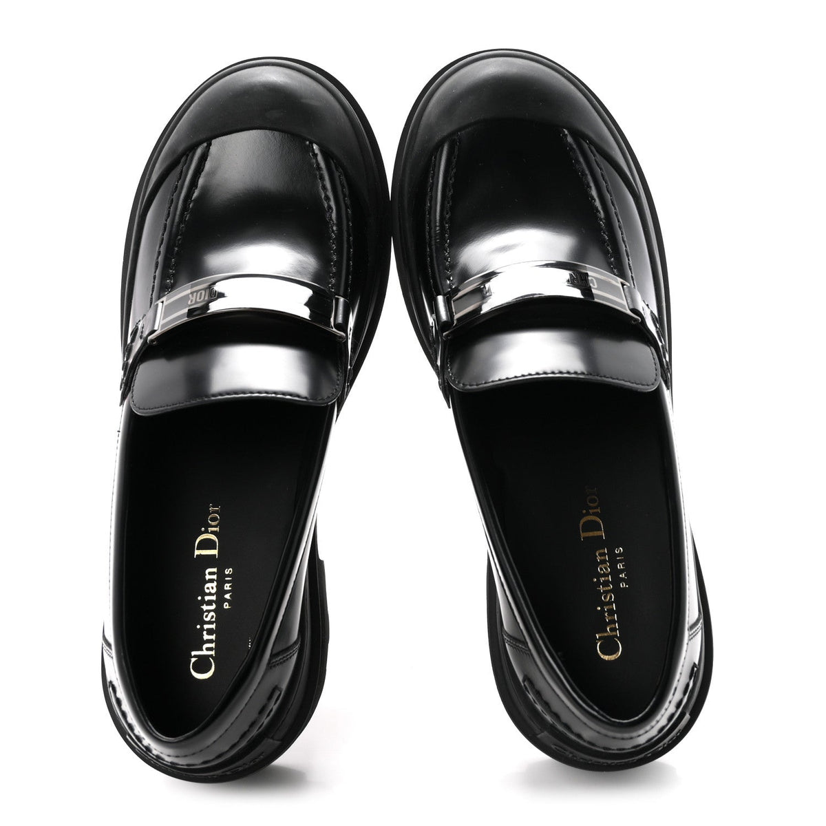 Brushed Calfskin Rubber Dior Code Cap Toe Lug Sole 35mm Loafers 39 Black