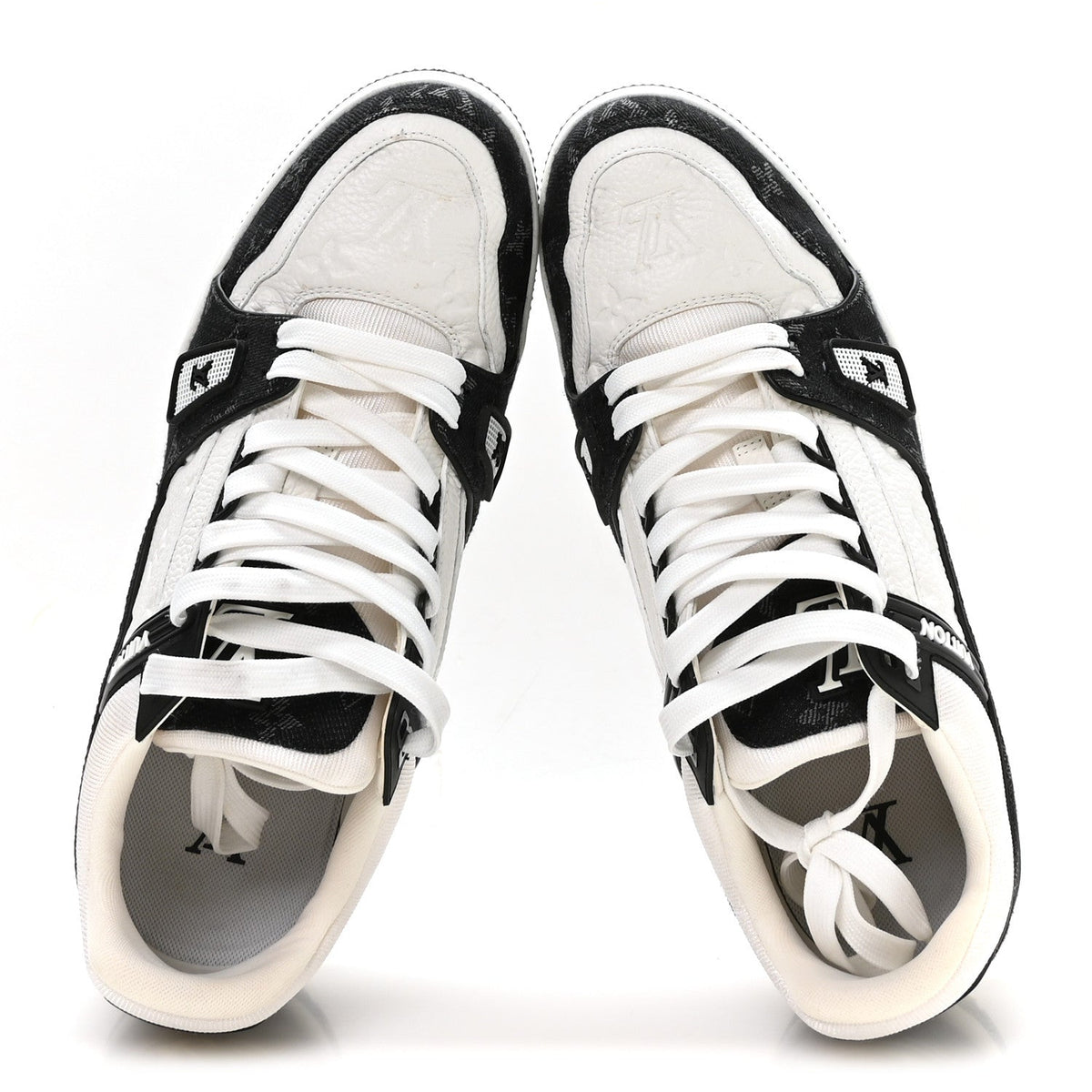 Calfskin Embossed Monogram Denim Mens LV Trainer Sneakers 9.5 Black