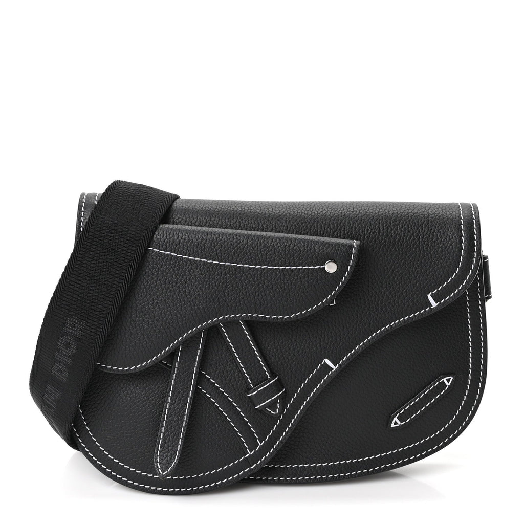 X KAWS Grained Calfskin Saddle Pouch Black
