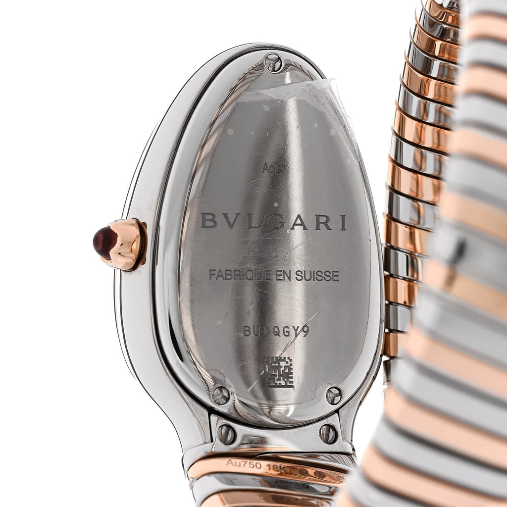 Stainless Steel 18K Rose Gold Diamond Bezel 35mm Serpenti Tubogas Quartz Watch Black