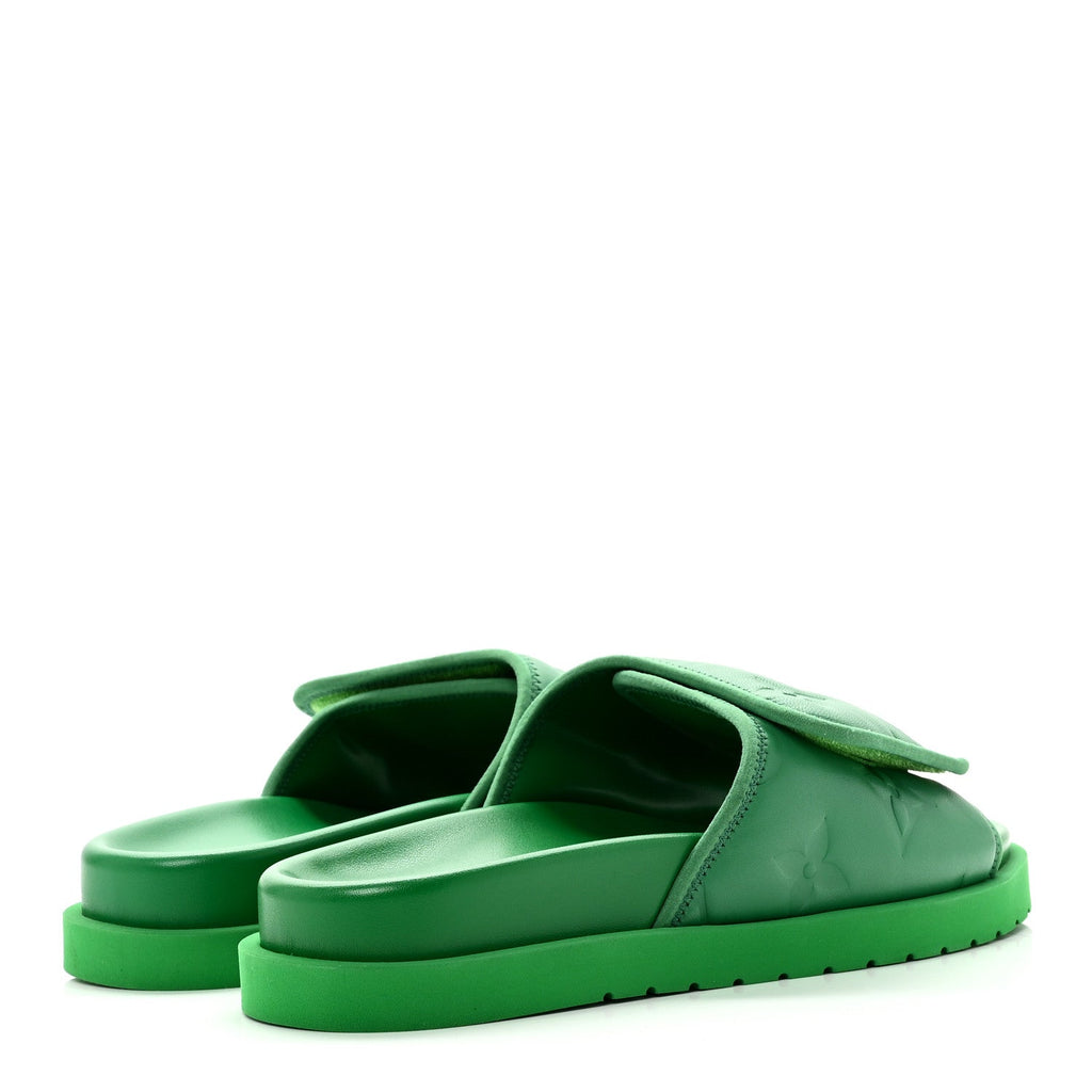 Embossed Monogram Pool Pillow Comfort Mules 9 Green