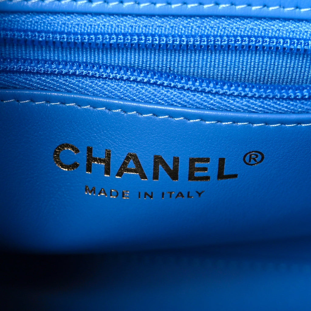 Shiny Aged Calfskin Quilted Nano Kelly Shopper Blue