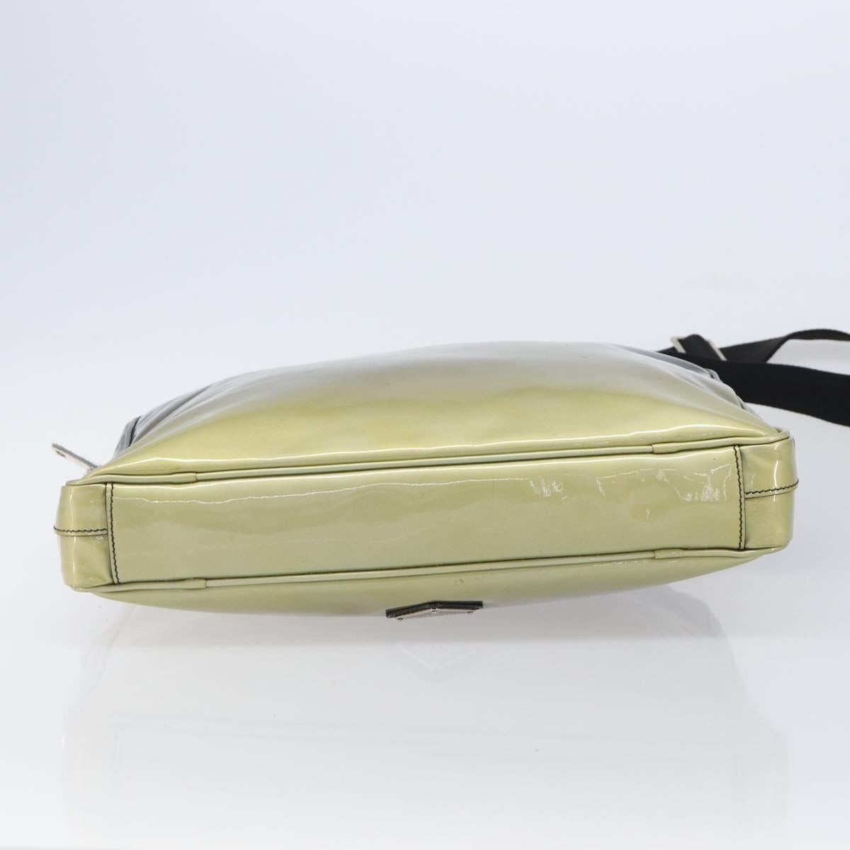 PRADA Shoulder Bag Patent leather Green Silver Auth ep15935A