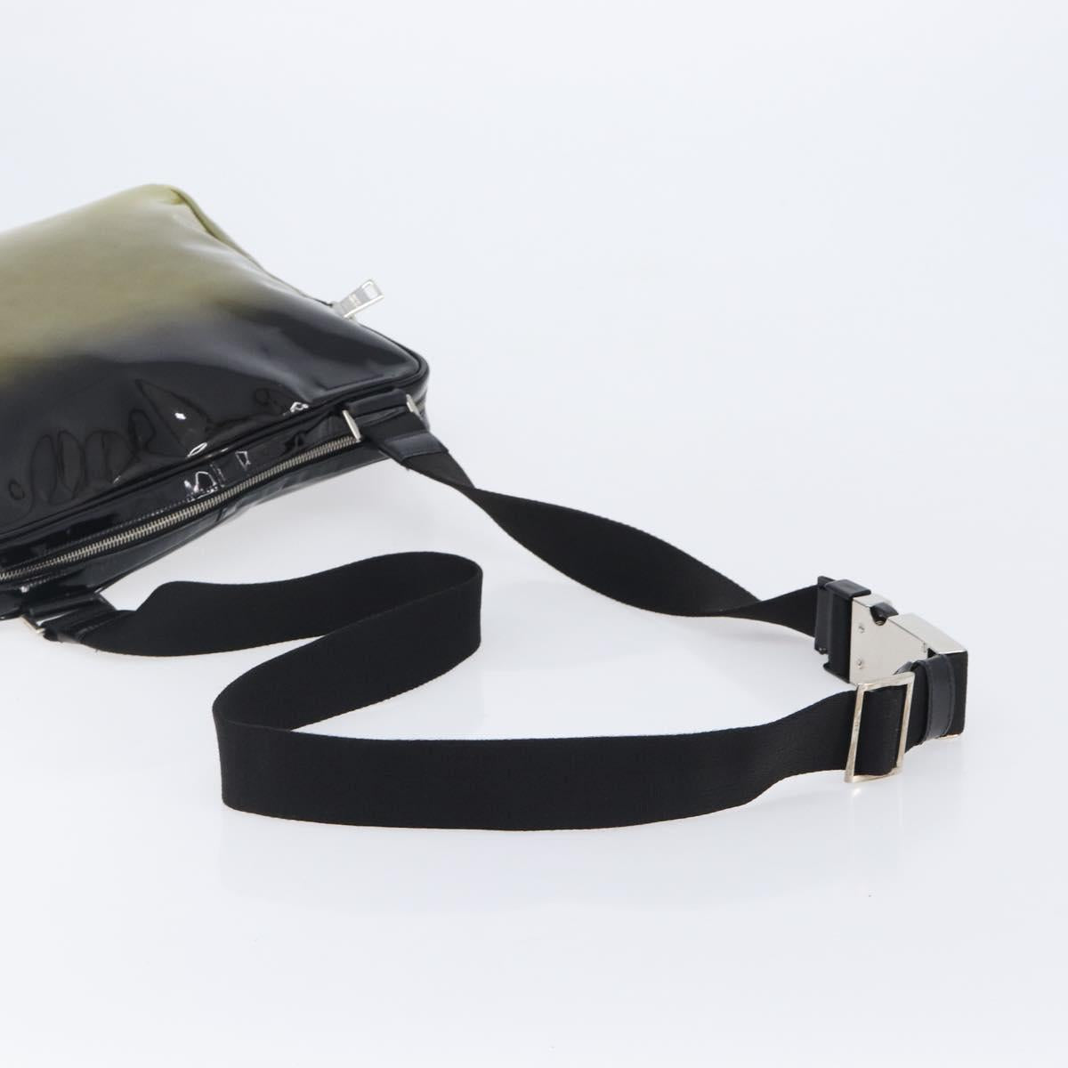 PRADA Shoulder Bag Patent leather Green Silver Auth ep15935A