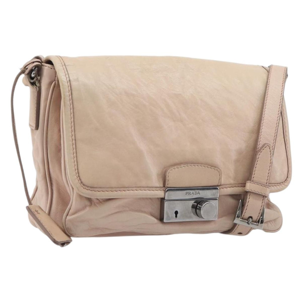 PRADA Shoulder Bag Leather Beige Silver Auth ep16017