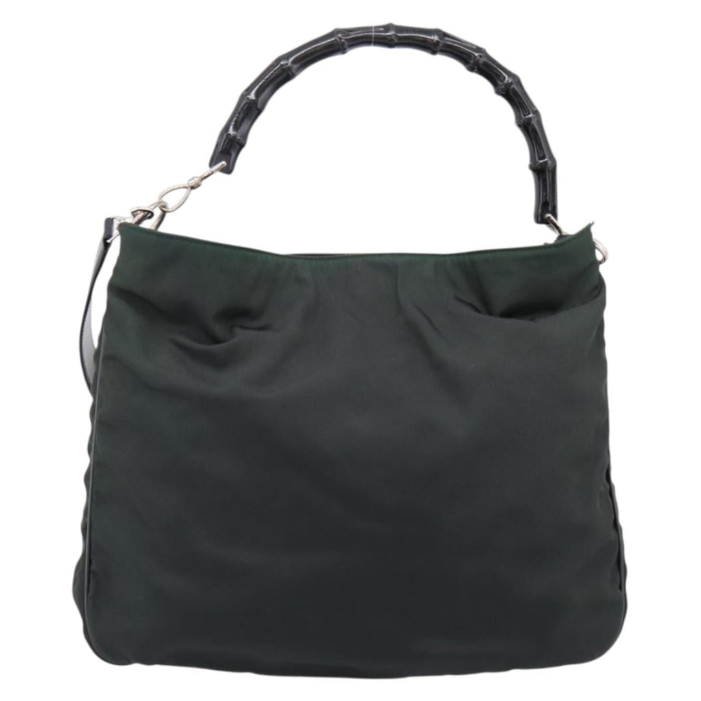 GUCCI Bamboo Hand Bag Nylon 2way Outlet Green Silver 001 1577 Auth ep16071