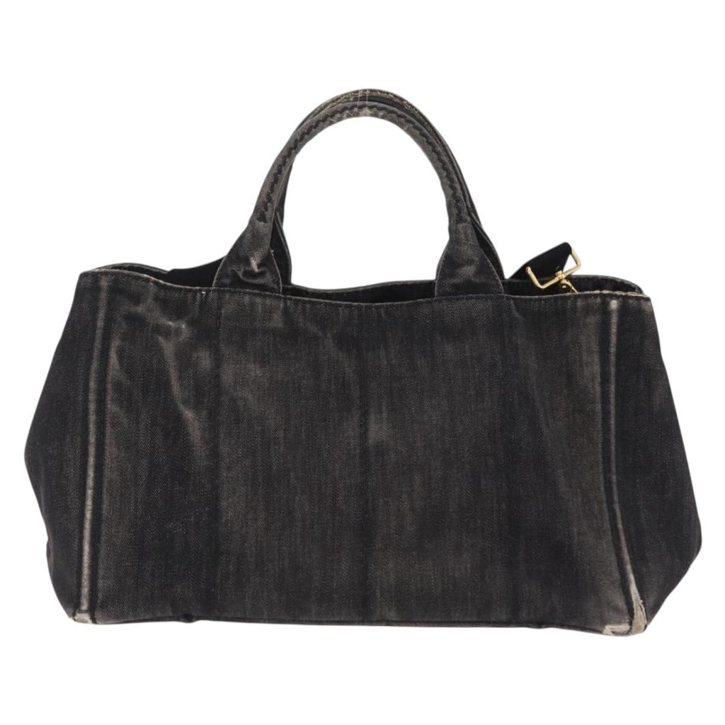 PRADA Canapa MM Hand Bag Canvas 2way Black Gold Auth ep16090
