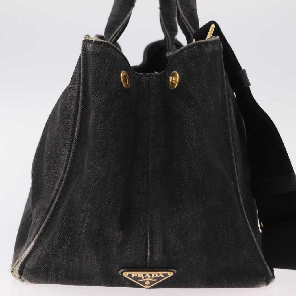 PRADA Canapa MM Hand Bag Canvas 2way Black Gold Auth ep16090