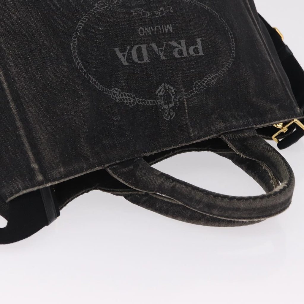 PRADA Canapa MM Hand Bag Canvas 2way Black Gold Auth ep16090