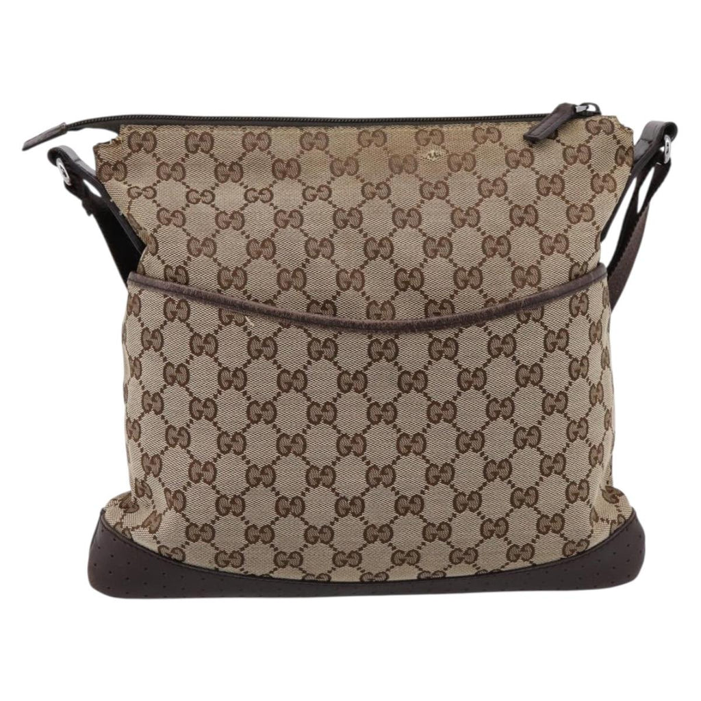 GUCCI GG Canvas Shoulder Bag Beige Silver 145857 Auth ep16158