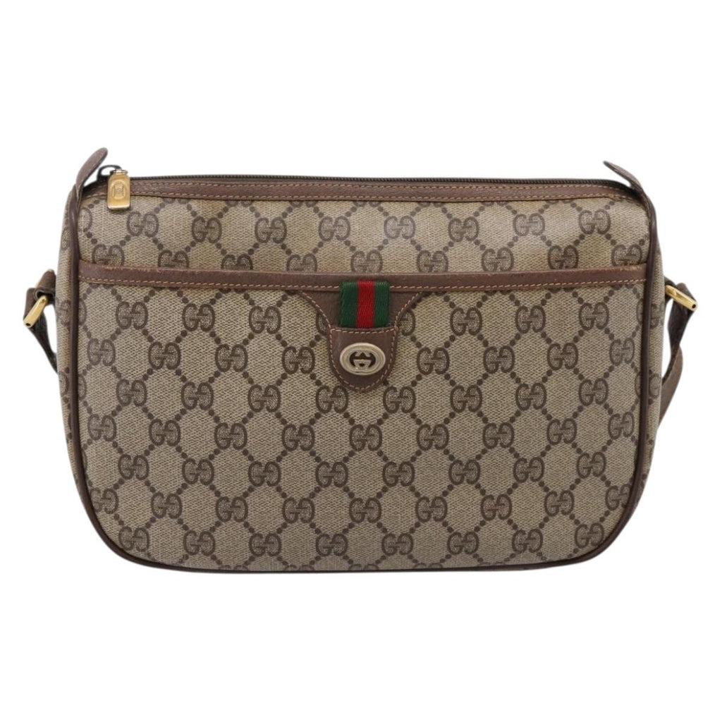 GUCCI GG Supreme Web Sherry Line Bag PVC Beige Gold 89 02 077 Auth ep16159