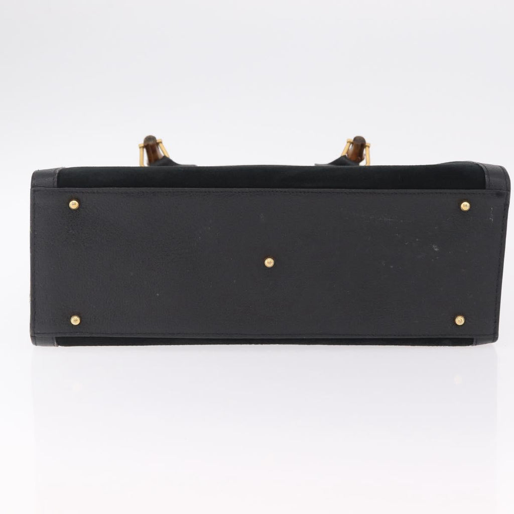 GUCCI Bamboo Hand Bag Suede Black Gold 002 123 0260 Auth ep16341