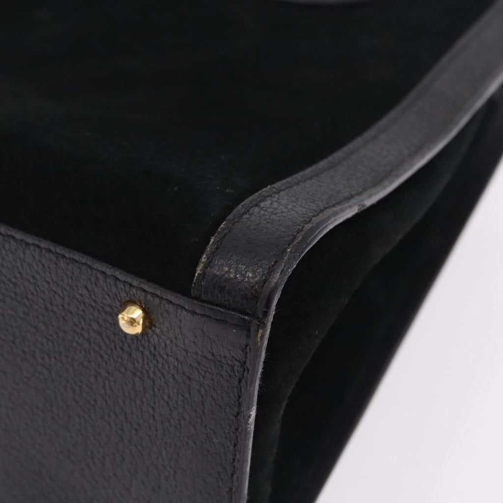 GUCCI Bamboo Hand Bag Suede Black Gold 002 123 0260 Auth ep16341