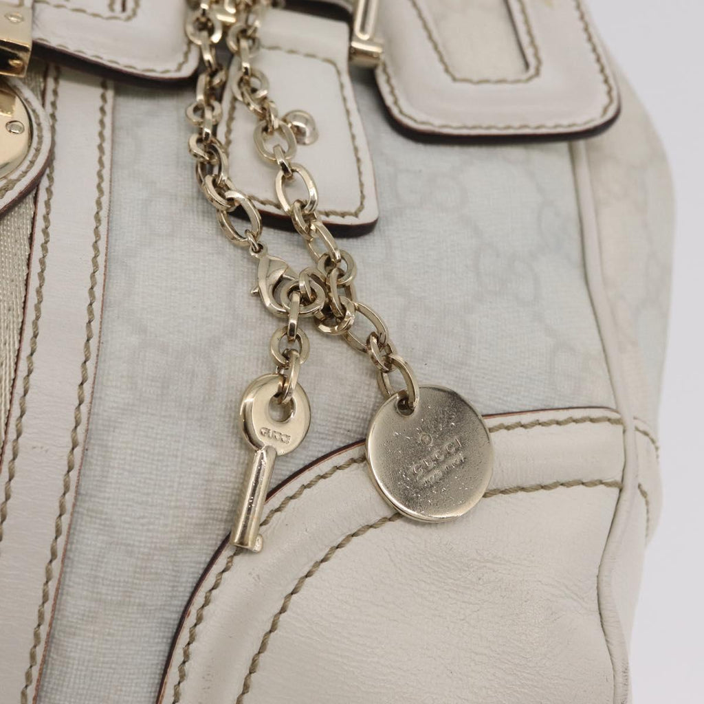 GUCCI GG Supreme Sherry Line Hand Bag PVC White Gold Auth ep16430A