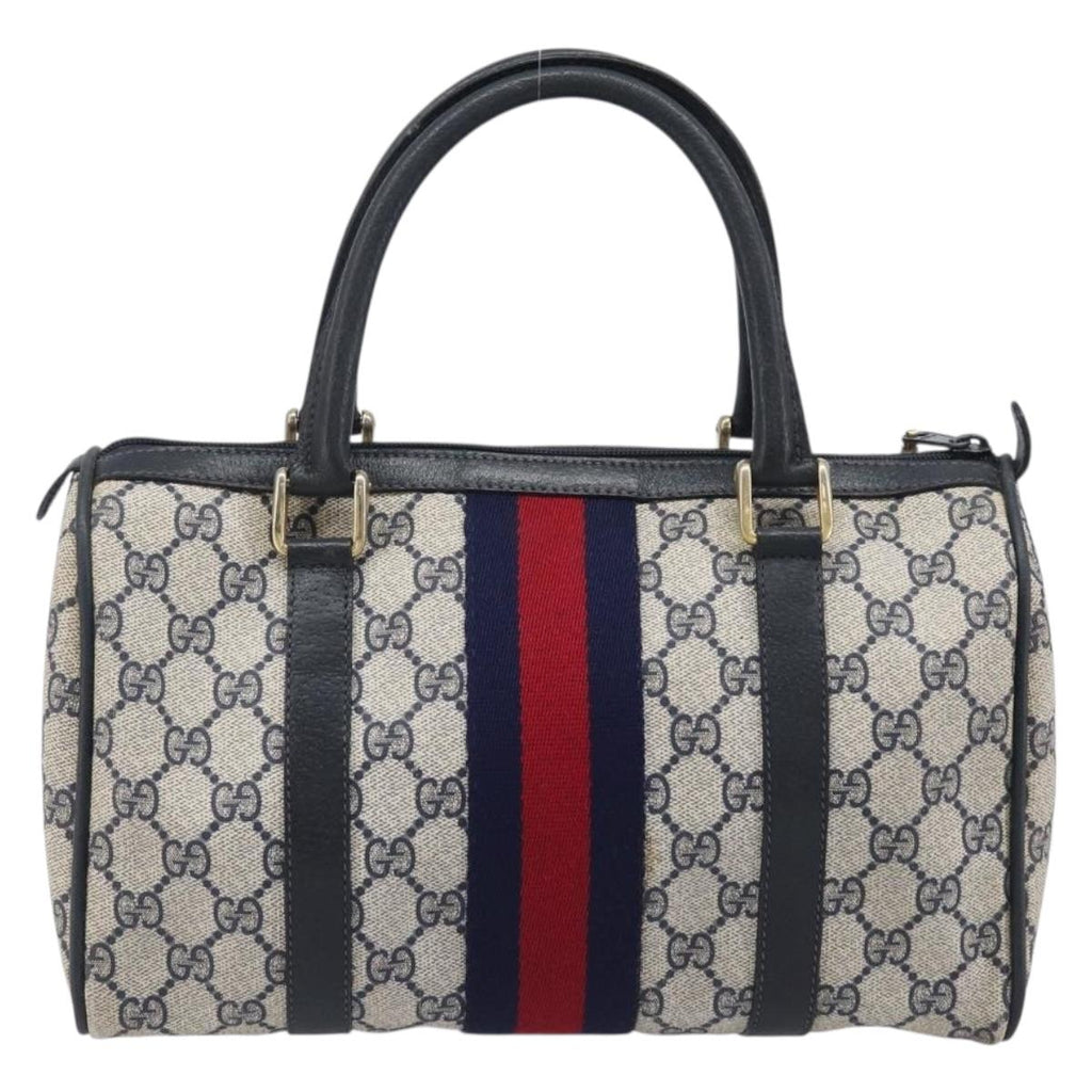 GUCCI GG Canvas Sherry Line Hand Bag Navy Gold 39 012 3841 Auth ep16475