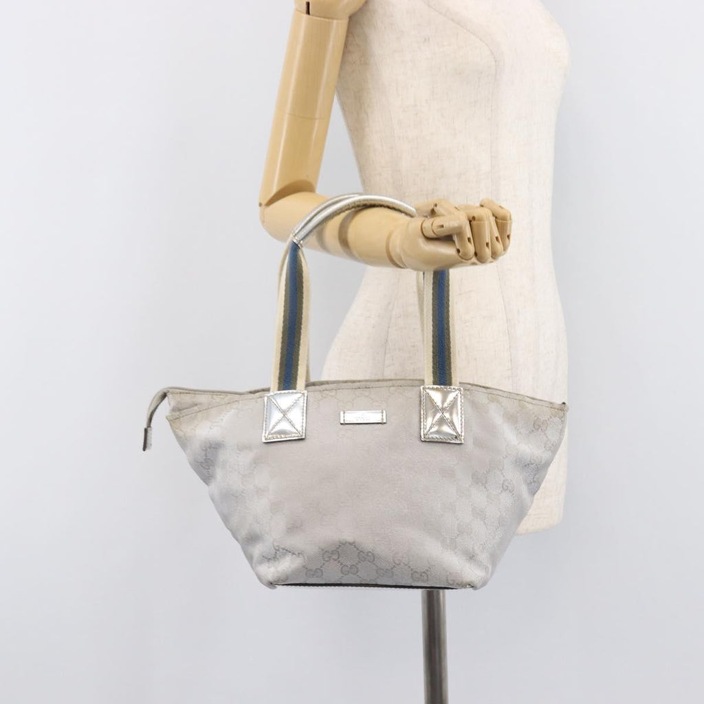 GUCCI GG Canvas Web Sherry Line Hand Bag Silver 131228 Auth ep16492
