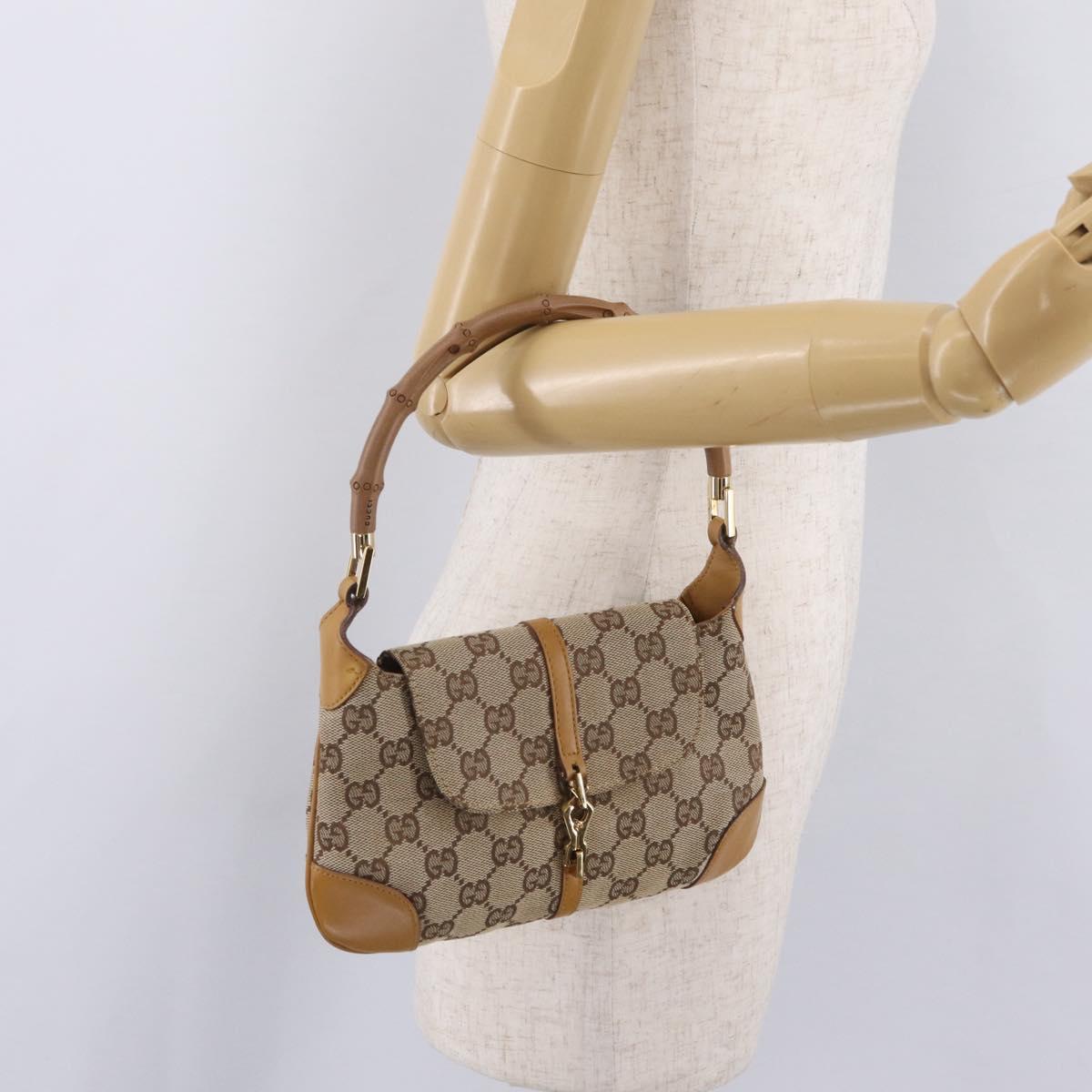 GUCCI GG Canvas Bamboo Jackie Hand Bag Beige Gold Tone 005 0811 Auth ep16573V