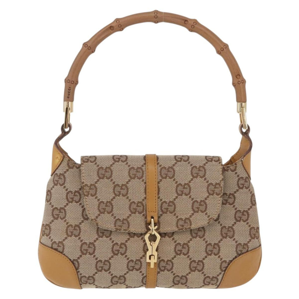 GUCCI GG Canvas Bamboo Jackie Hand Bag Beige Gold Tone 005 0811 Auth ep16573V