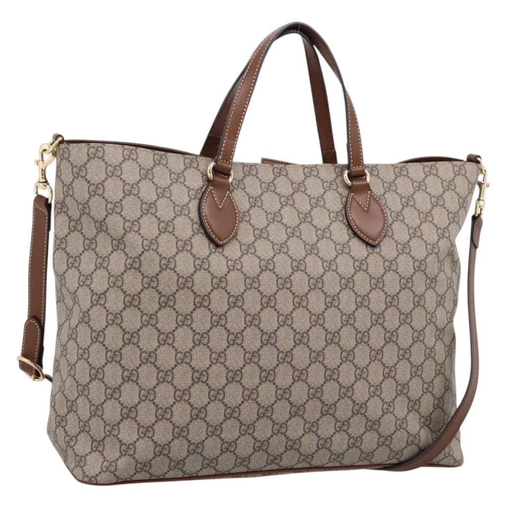 GUCCI GG Supreme Hand Bag PVC 2way Beige Gold Tone 453705 Auth ep16574M