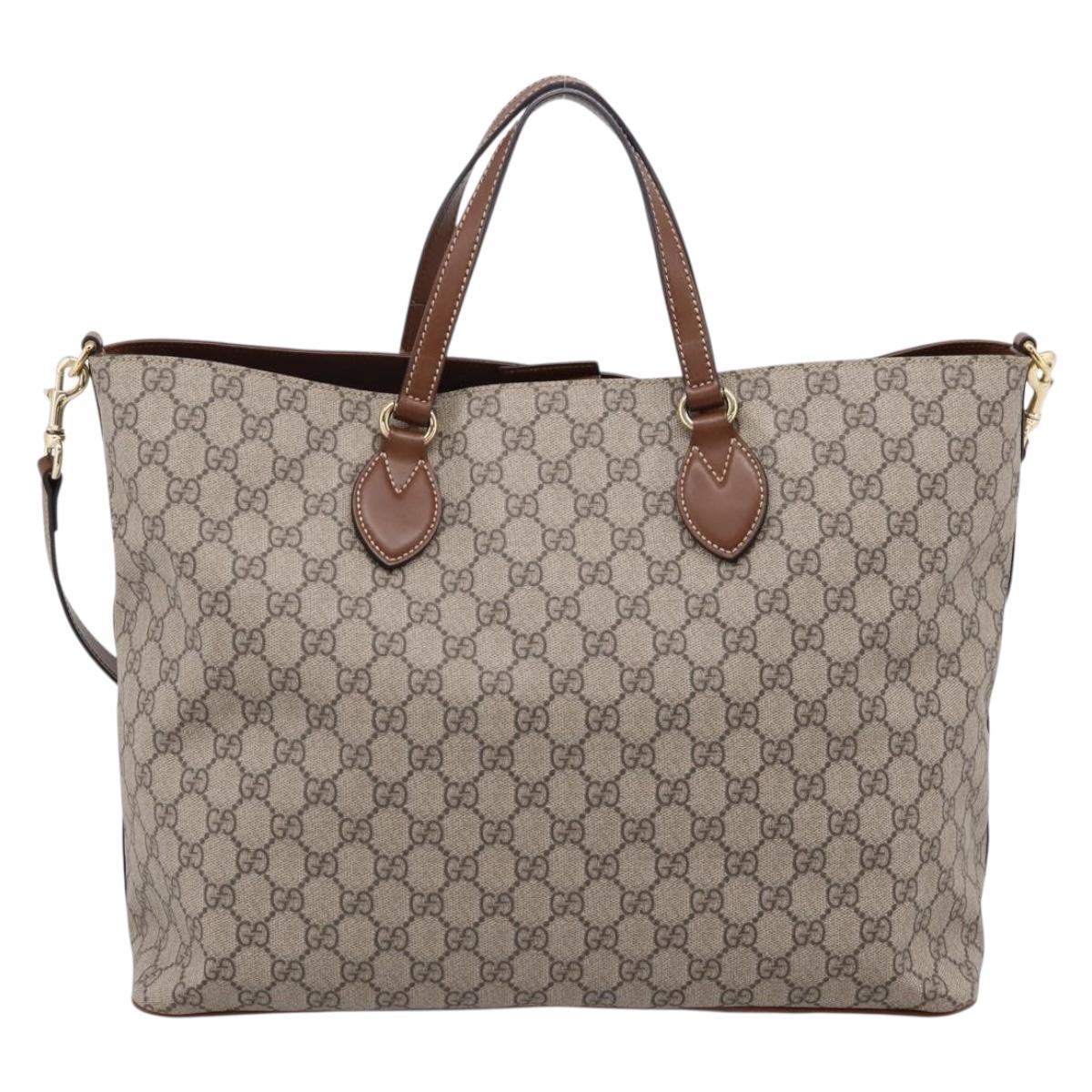 GUCCI GG Supreme Hand Bag PVC 2way Beige Gold Tone 453705 Auth ep16574M