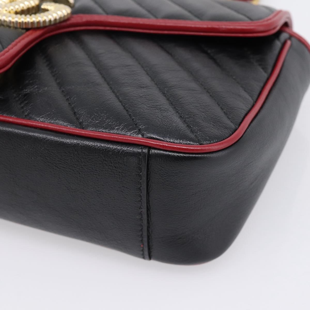 GUCCI GG Marmont Chain Shoulder Bag Leather Black Gold Tone 443497 Auth ep16615M
