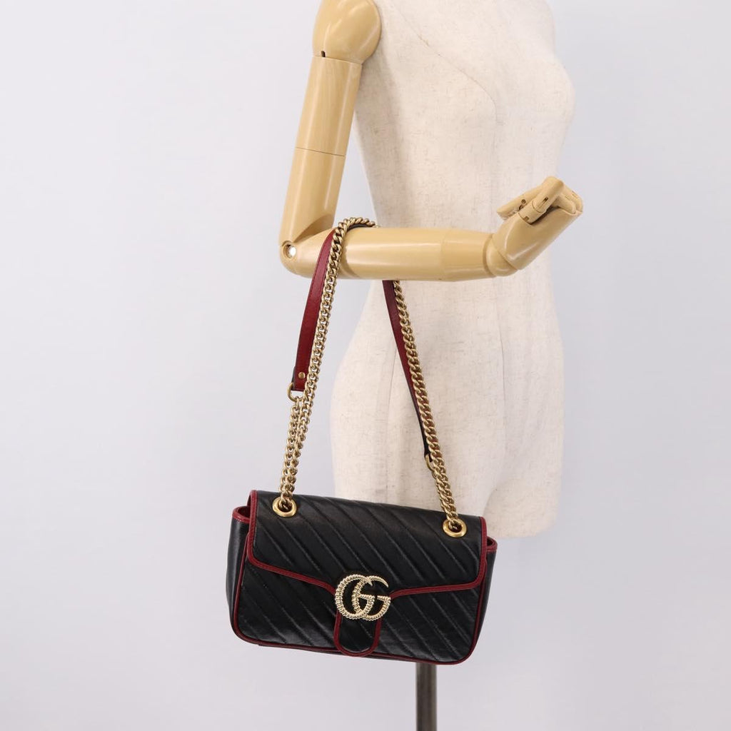 GUCCI GG Marmont Chain Shoulder Bag Leather Black Gold Tone 443497 Auth ep16615M