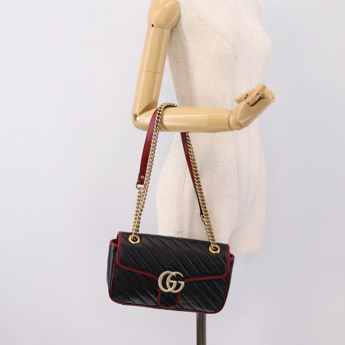 GUCCI GG Marmont Chain Shoulder Bag Leather Black Gold Tone 443497 Auth ep16615M