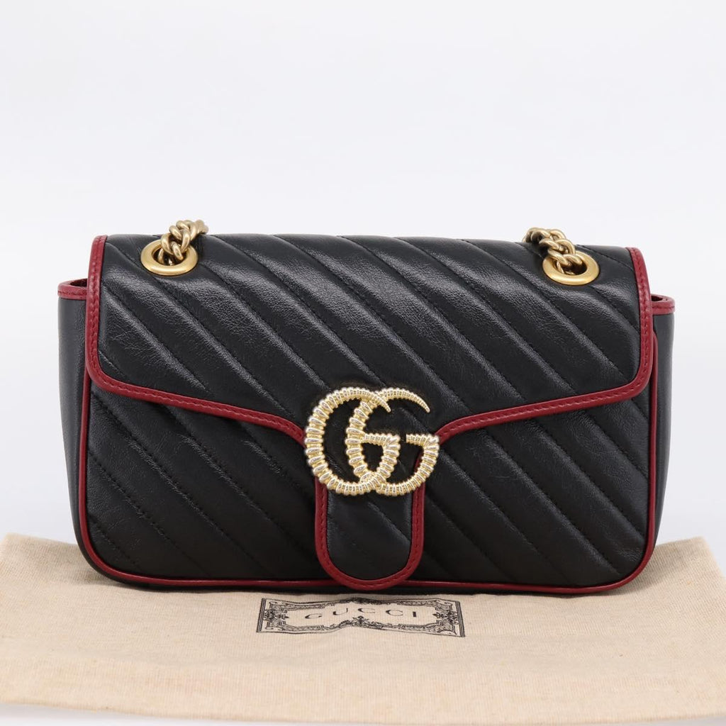 GUCCI GG Marmont Chain Shoulder Bag Leather Black Gold Tone 443497 Auth ep16615M