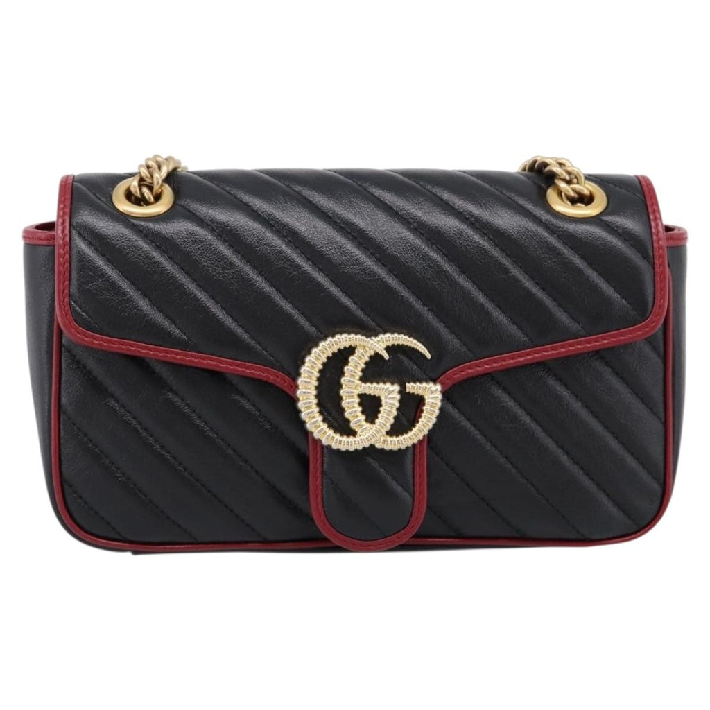 GUCCI GG Marmont Chain Shoulder Bag Leather Black Gold Tone 443497 Auth ep16615M
