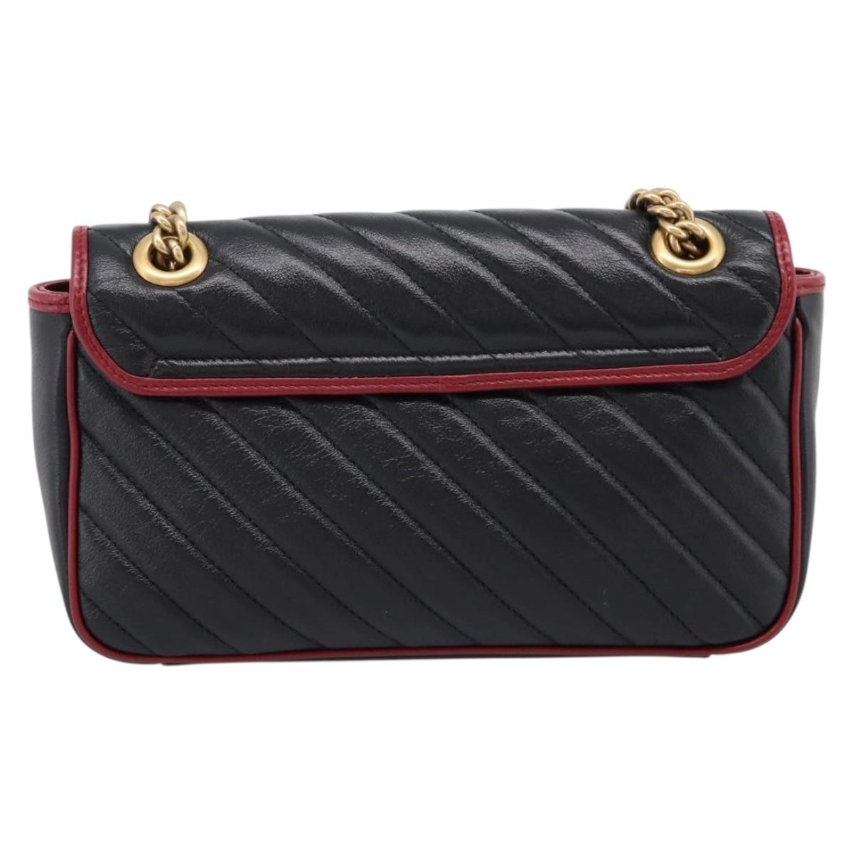 GUCCI GG Marmont Chain Shoulder Bag Leather Black Gold Tone 443497 Auth ep16615M