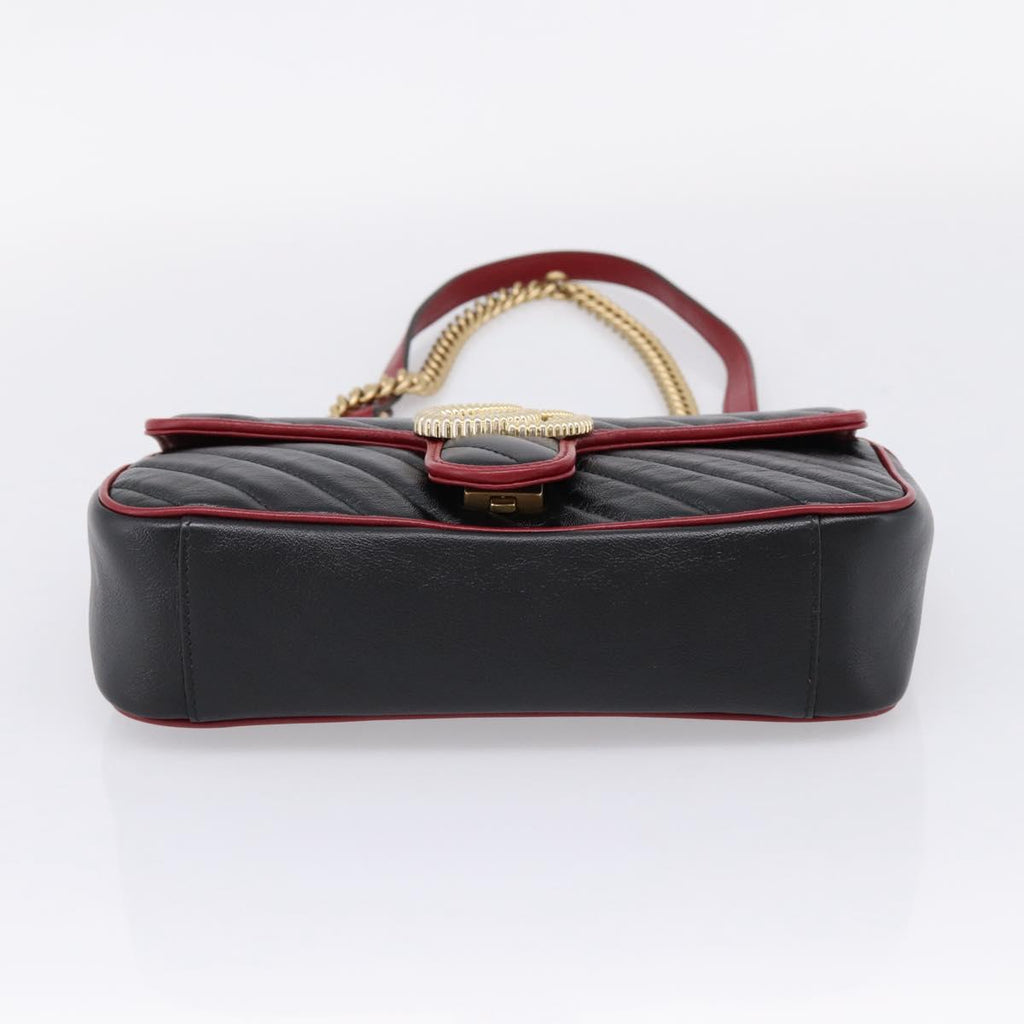 GUCCI GG Marmont Chain Shoulder Bag Leather Black Gold Tone 443497 Auth ep16615M