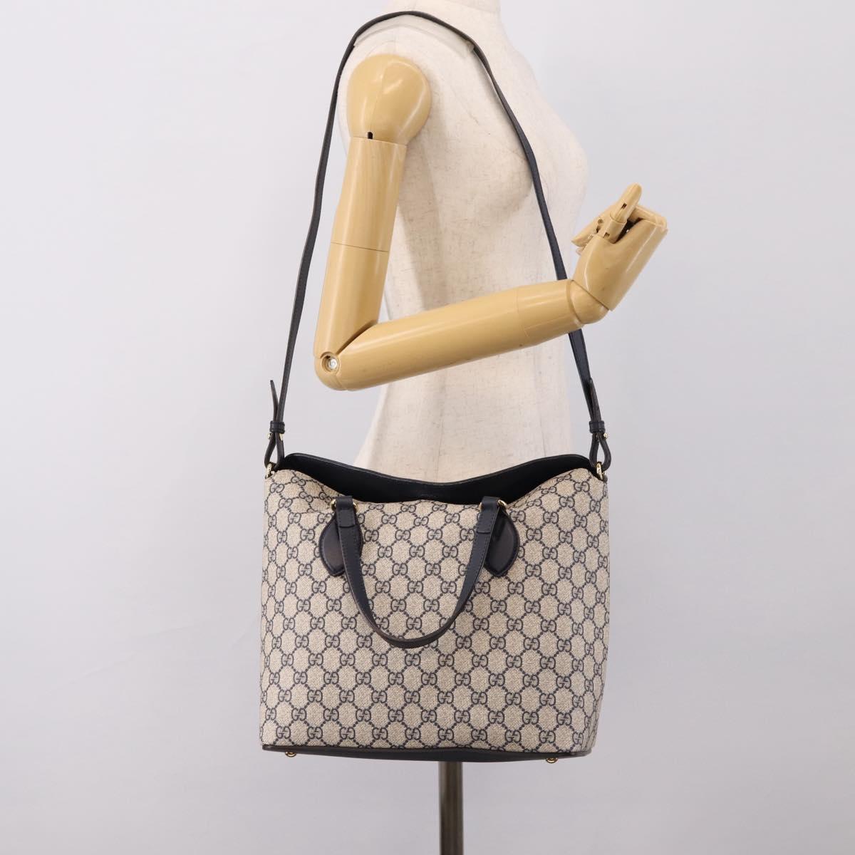 GUCCI GG Supreme Hand Bag PVC 2way Navy Gold Tone 429147 Auth ep16618V