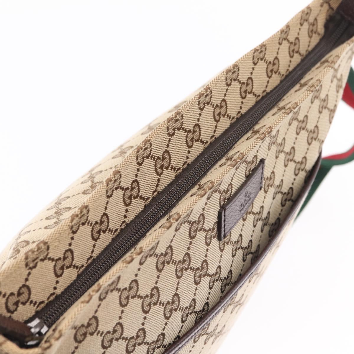 GUCCI GG Canvas Web Sherry Line Shoulder Bag Beige Silver 189751 Auth ep16629V