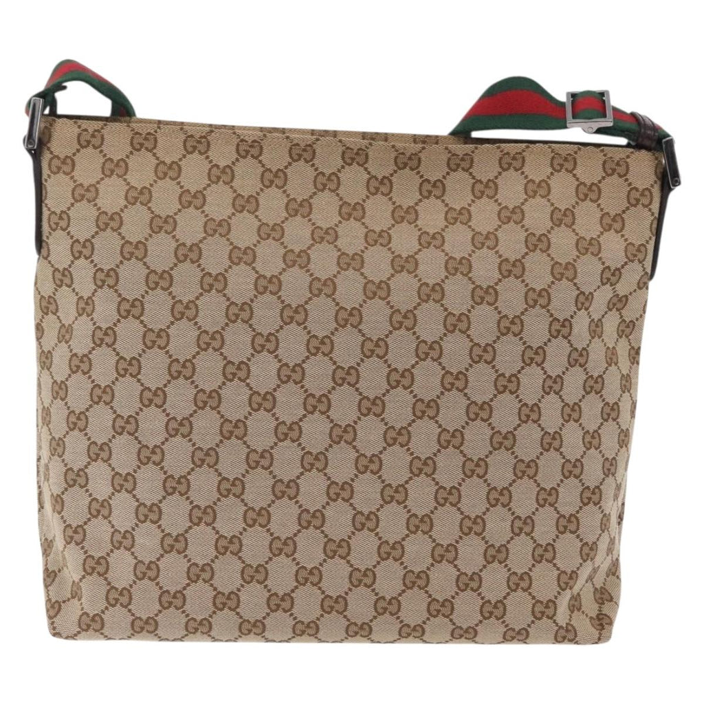 GUCCI GG Canvas Web Sherry Line Shoulder Bag Beige Silver 189751 Auth ep16629V