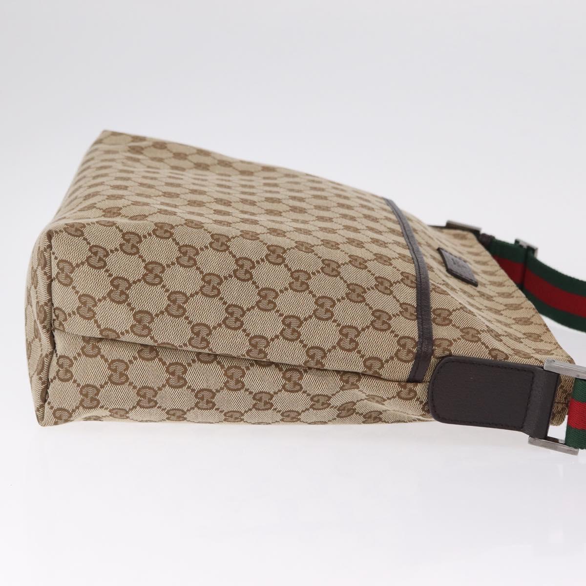 GUCCI GG Canvas Web Sherry Line Shoulder Bag Beige Silver 189751 Auth ep16629V