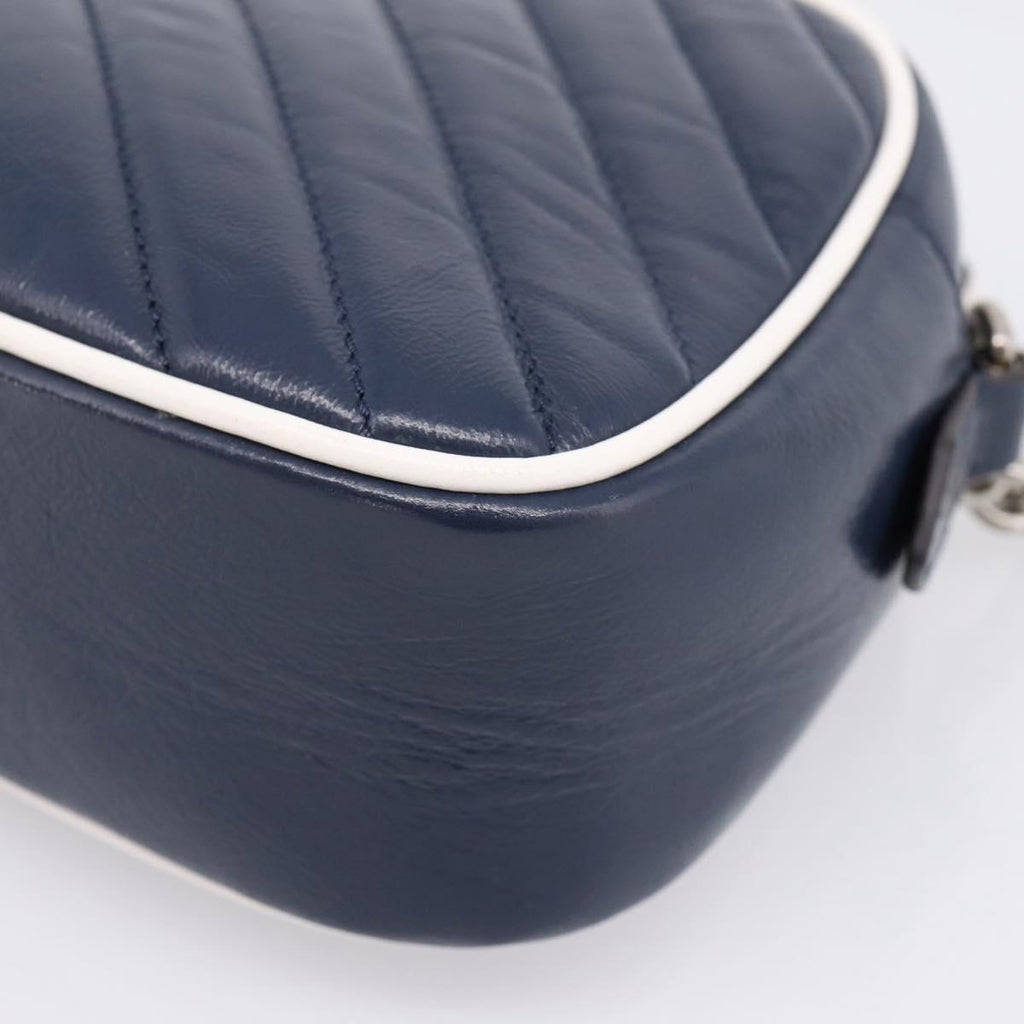 GUCCI GG Marmont Chain Shoulder Bag Leather Navy Silver 447632 Auth ep16656V